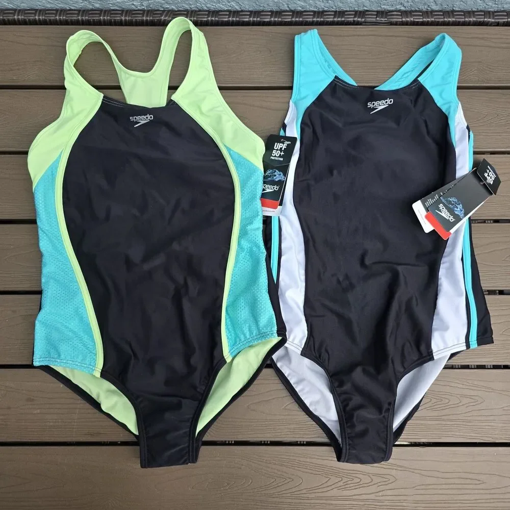 Speedo Youth Girl's 1 Piece Swimsuit  Splice Bundle Sz 16 New